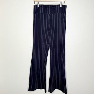 Betabrand Vertical Pin Stripe Pull On Yoga Career Wide Leg Navy Blue Pants - US